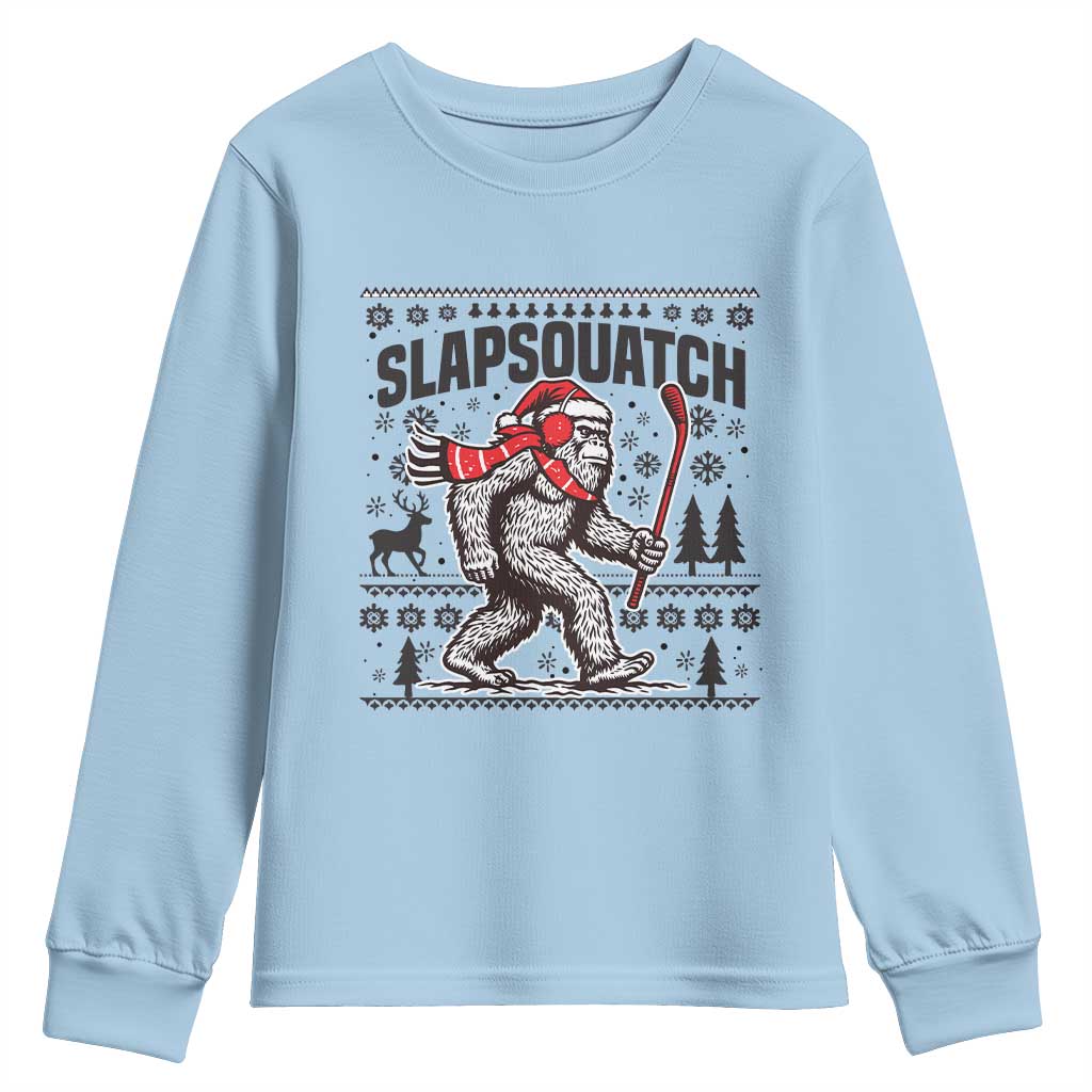 Slapsquatch Hockey Player Youth Sweatshirt Funny Bigfoot Ugly Christmas Gift - Wonder Print Shop