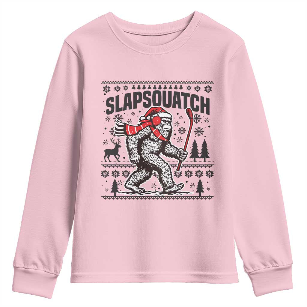Slapsquatch Hockey Player Youth Sweatshirt Funny Bigfoot Ugly Christmas Gift - Wonder Print Shop
