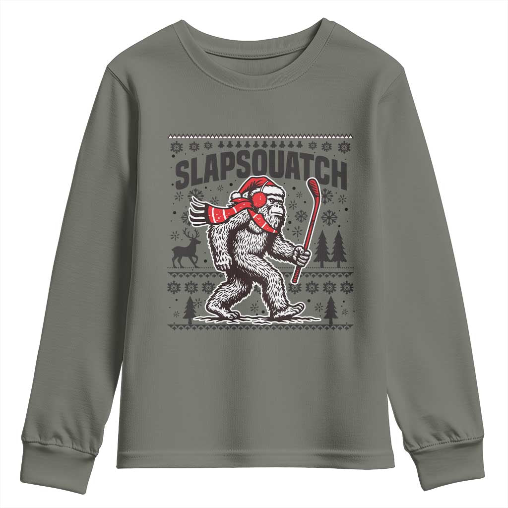 Slapsquatch Hockey Player Youth Sweatshirt Funny Bigfoot Ugly Christmas Gift - Wonder Print Shop