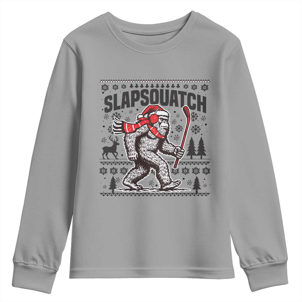 Slapsquatch Hockey Player Youth Sweatshirt Funny Bigfoot Ugly Christmas Gift - Wonder Print Shop