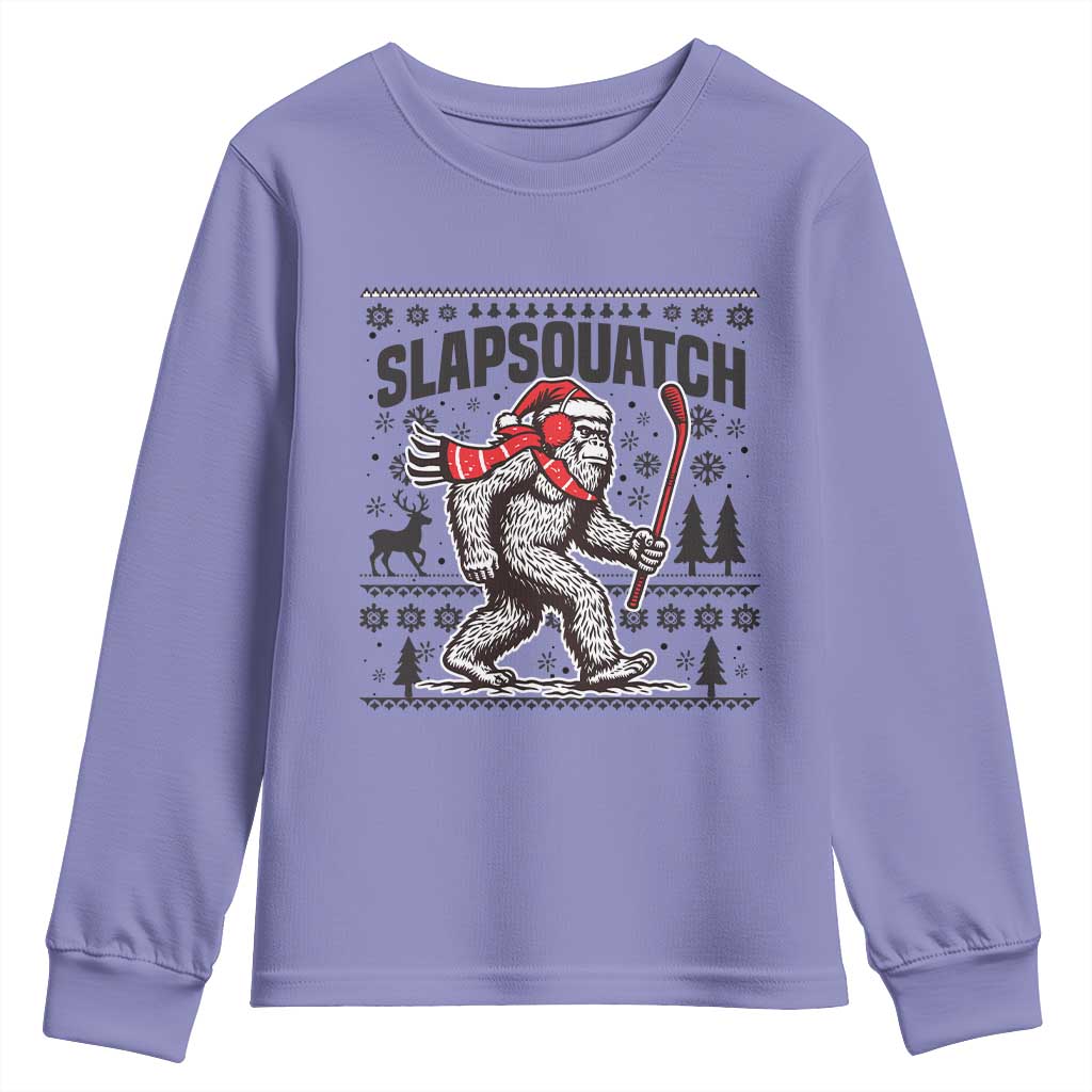 Slapsquatch Hockey Player Youth Sweatshirt Funny Bigfoot Ugly Christmas Gift - Wonder Print Shop