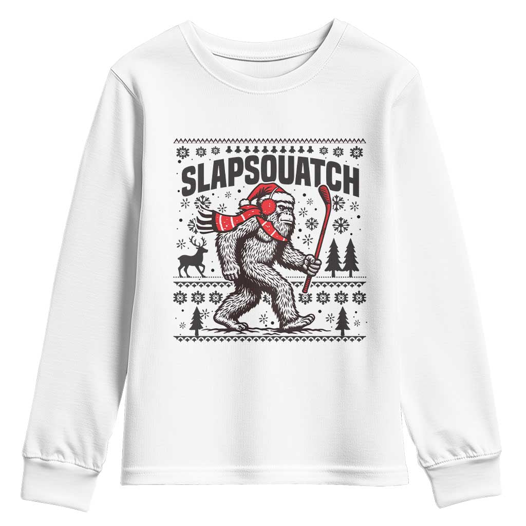 Slapsquatch Hockey Player Youth Sweatshirt Funny Bigfoot Ugly Christmas Gift - Wonder Print Shop