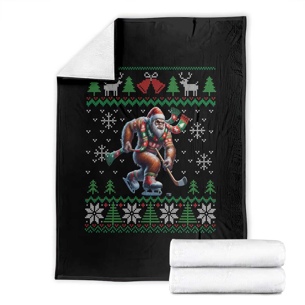 Ugly Christmas Bigfoot Playing Hockey Throw Blanket Funny Xmas Gift - Wonder Print Shop
