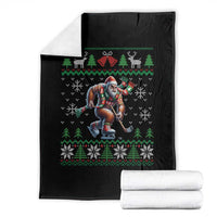 Ugly Christmas Bigfoot Playing Hockey Throw Blanket Funny Xmas Gift - Wonder Print Shop