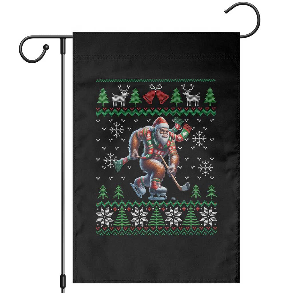 Ugly Christmas Bigfoot Playing Hockey Garden Flag Funny Xmas Gift - Wonder Print Shop