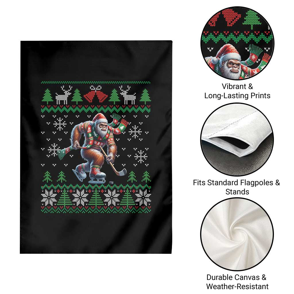 Ugly Christmas Bigfoot Playing Hockey Garden Flag Funny Xmas Gift - Wonder Print Shop