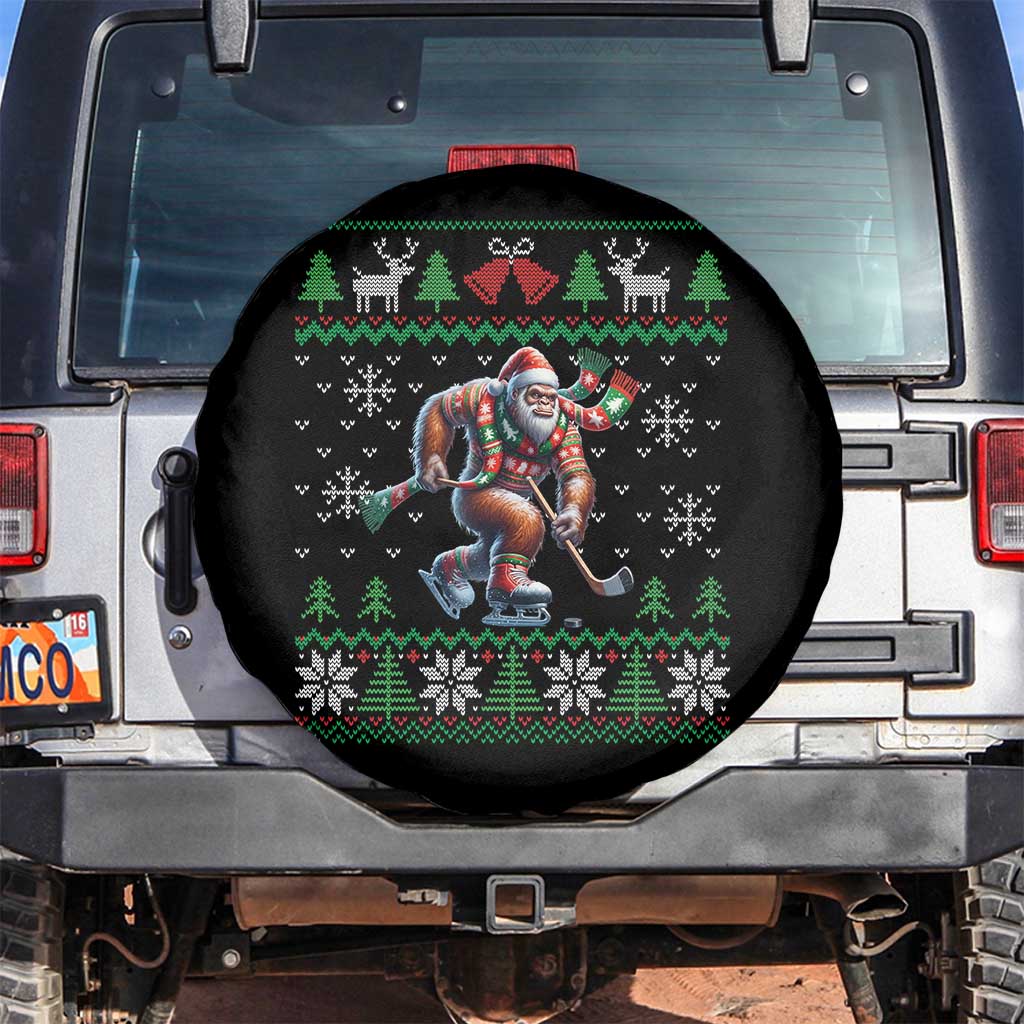 Ugly Christmas Bigfoot Playing Hockey Spare Tire Cover Funny Xmas Gift - Wonder Print Shop