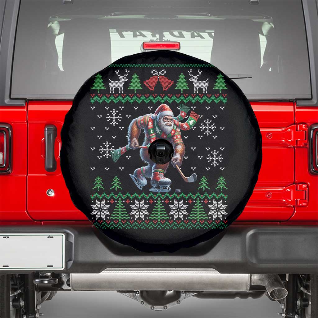 Ugly Christmas Bigfoot Playing Hockey Spare Tire Cover Funny Xmas Gift - Wonder Print Shop