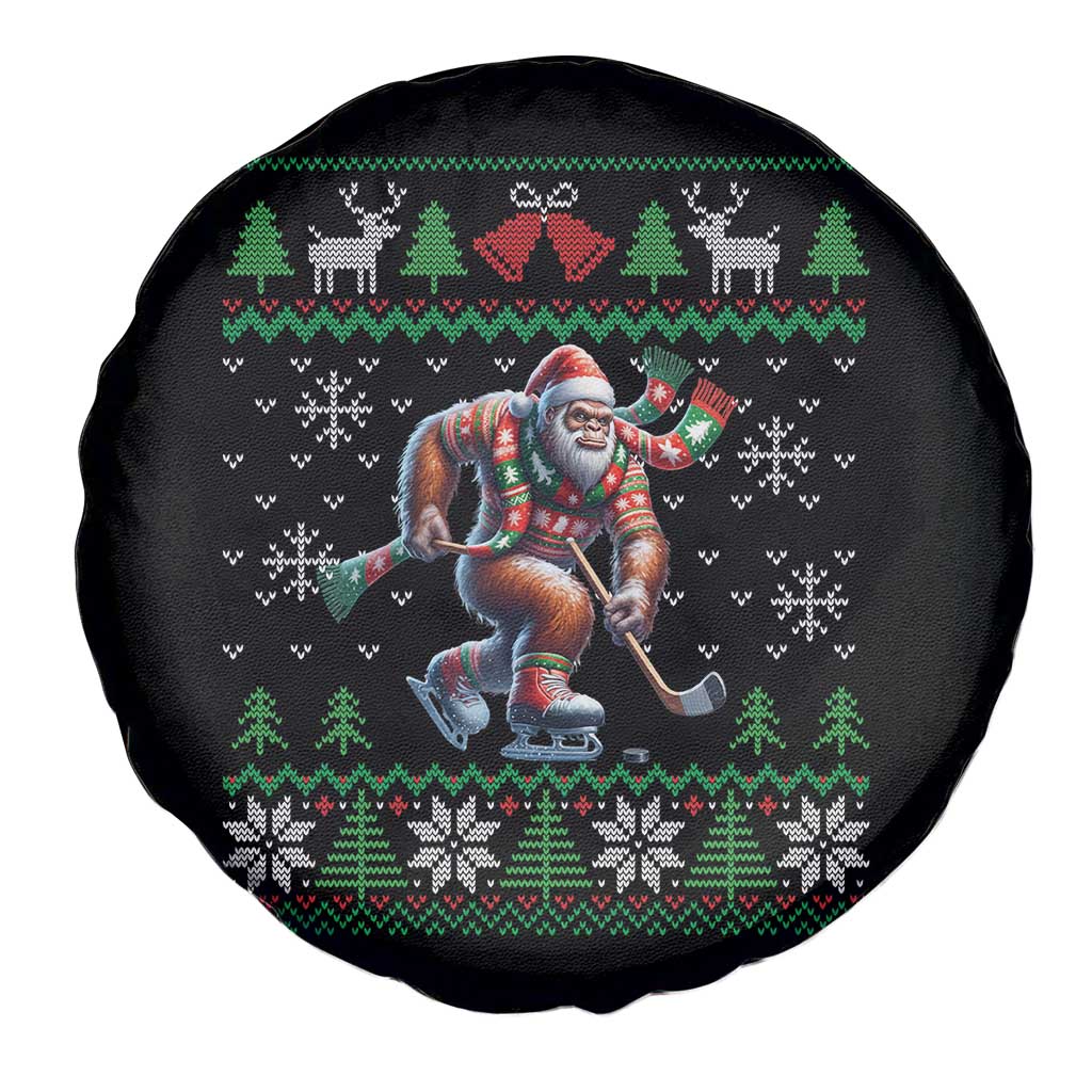 Ugly Christmas Bigfoot Playing Hockey Spare Tire Cover Funny Xmas Gift - Wonder Print Shop