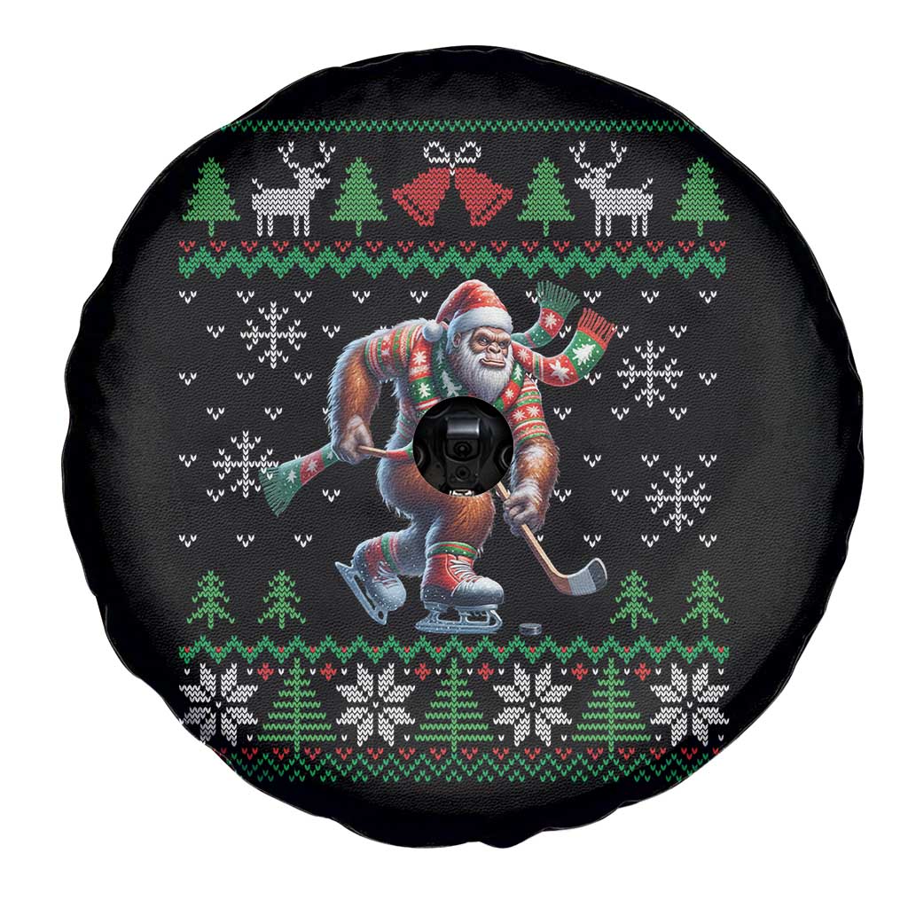 Ugly Christmas Bigfoot Playing Hockey Spare Tire Cover Funny Xmas Gift - Wonder Print Shop