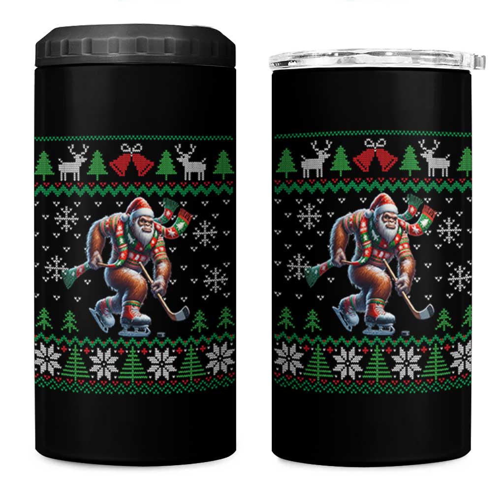 Ugly Christmas Bigfoot Playing Hockey 4 in 1 Can Cooler Tumbler Funny Xmas Gift - Wonder Print Shop