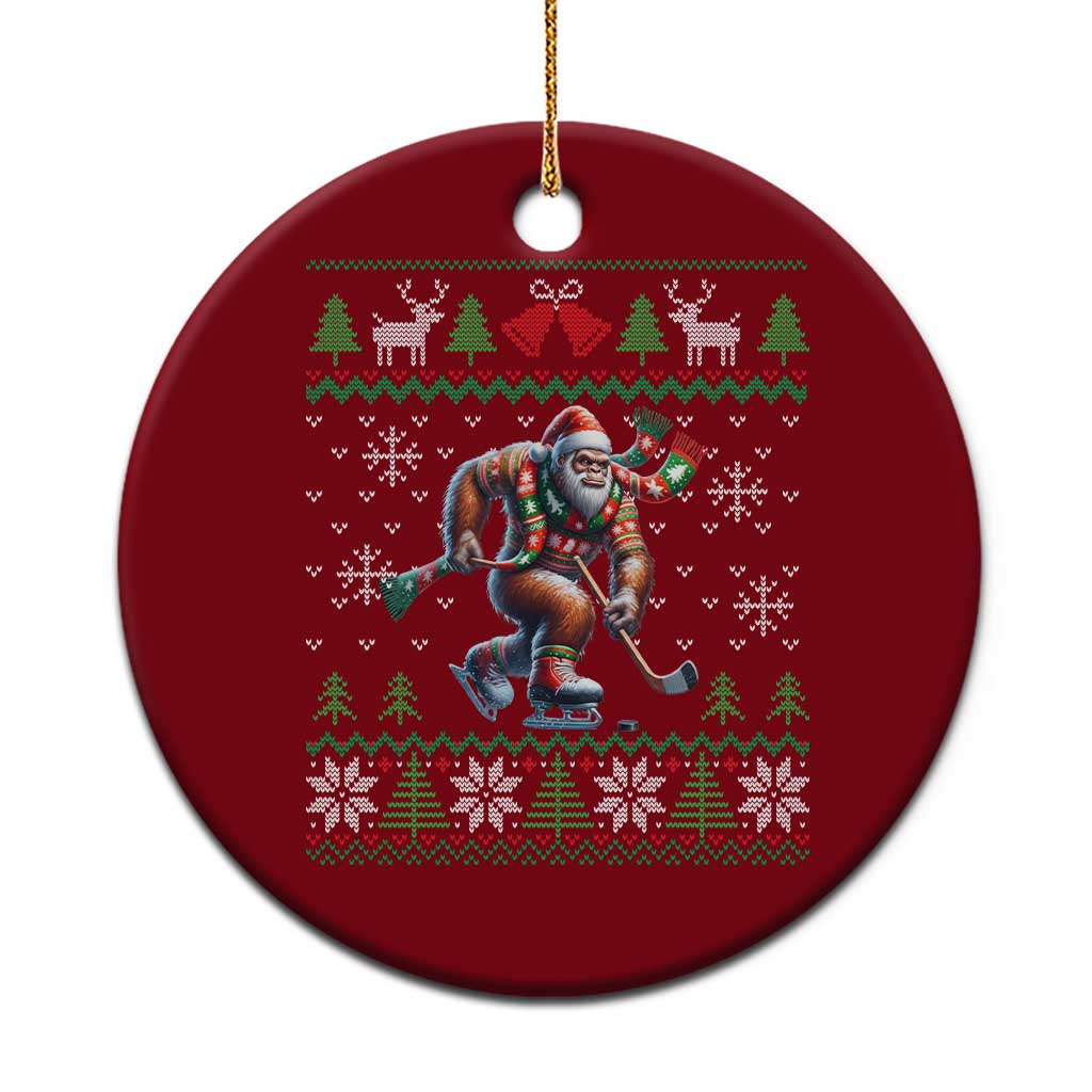Ugly Christmas Bigfoot Playing Hockey Ceramic Ornament Funny Xmas Gift - Wonder Print Shop