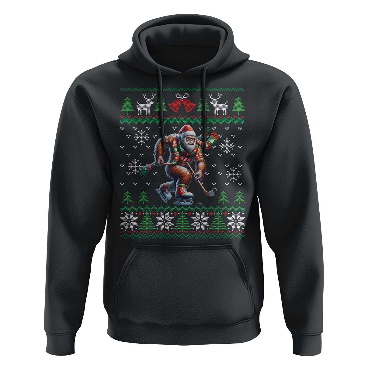 Ugly Christmas Bigfoot Playing Hockey Hoodie Funny Xmas Gift - Wonder Print Shop