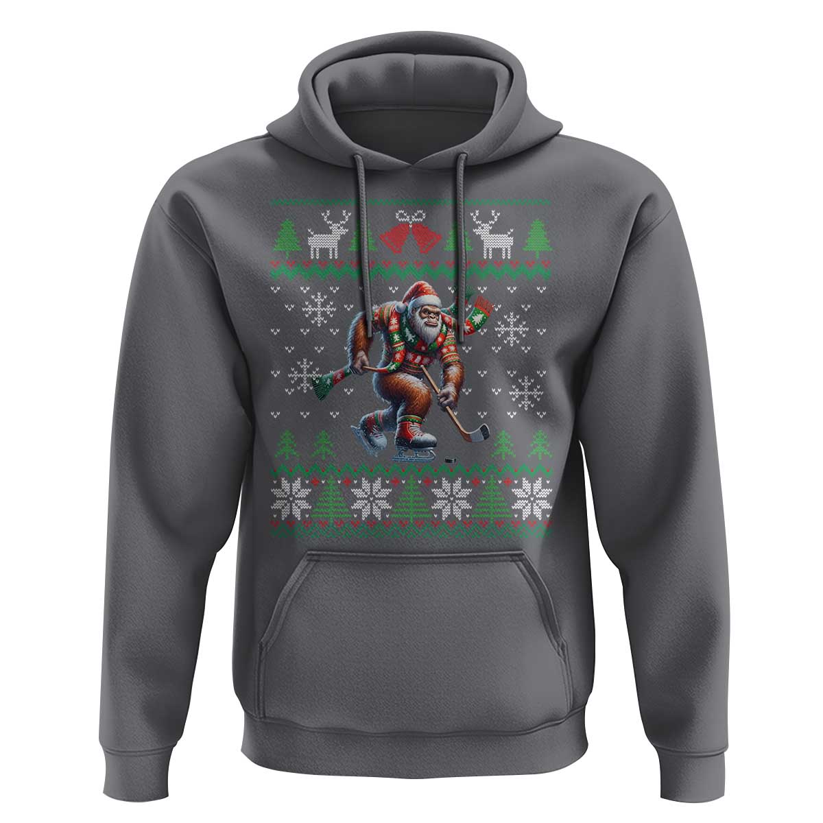 Ugly Christmas Bigfoot Playing Hockey Hoodie Funny Xmas Gift - Wonder Print Shop