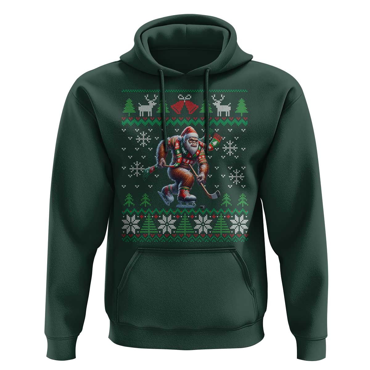 Ugly Christmas Bigfoot Playing Hockey Hoodie Funny Xmas Gift - Wonder Print Shop