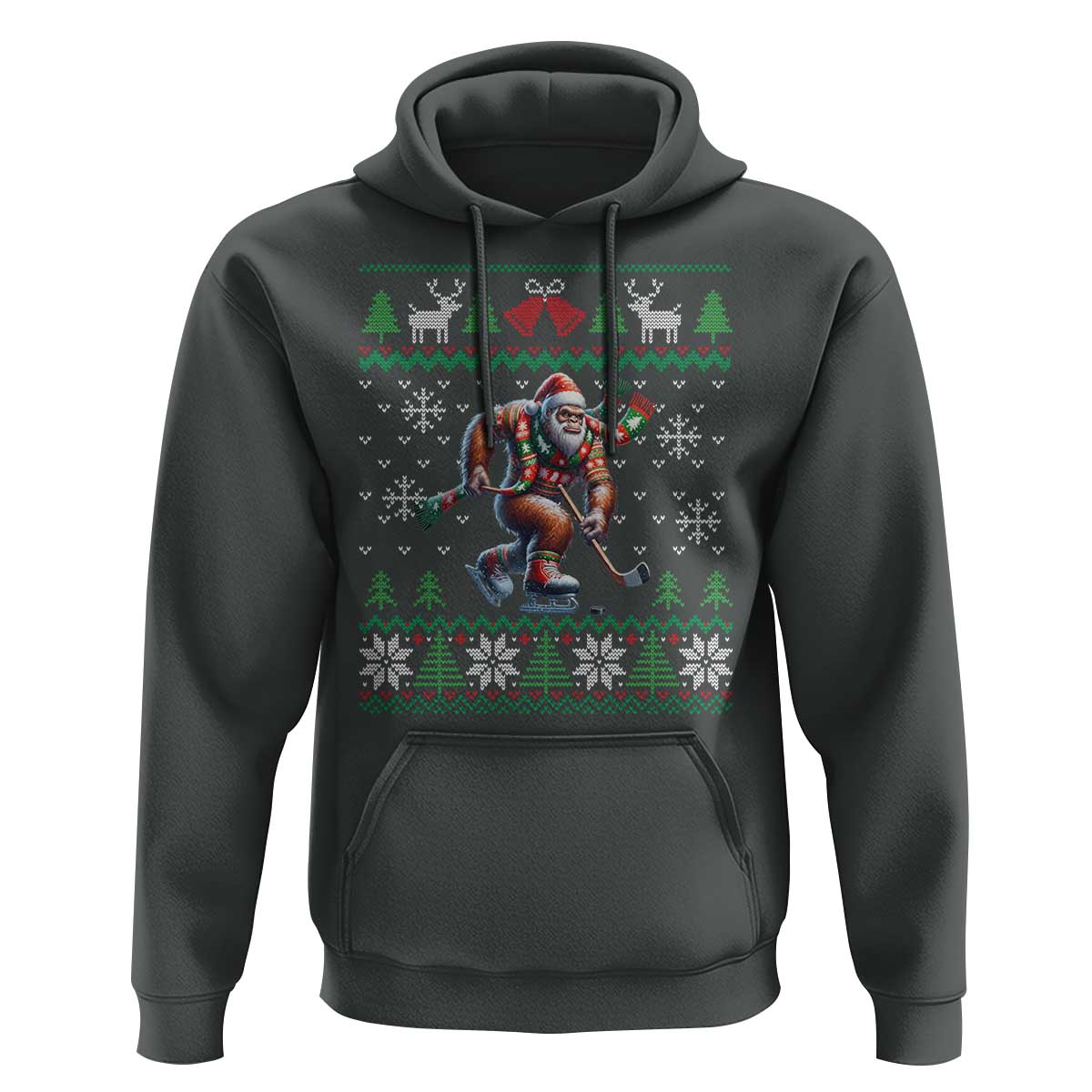 Ugly Christmas Bigfoot Playing Hockey Hoodie Funny Xmas Gift - Wonder Print Shop