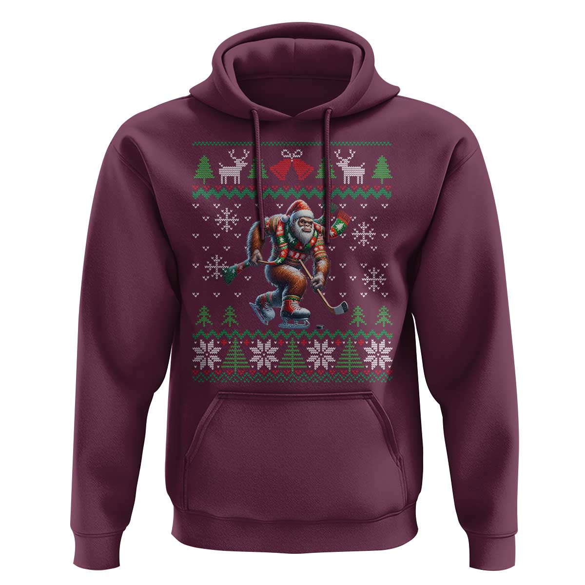 Ugly Christmas Bigfoot Playing Hockey Hoodie Funny Xmas Gift - Wonder Print Shop
