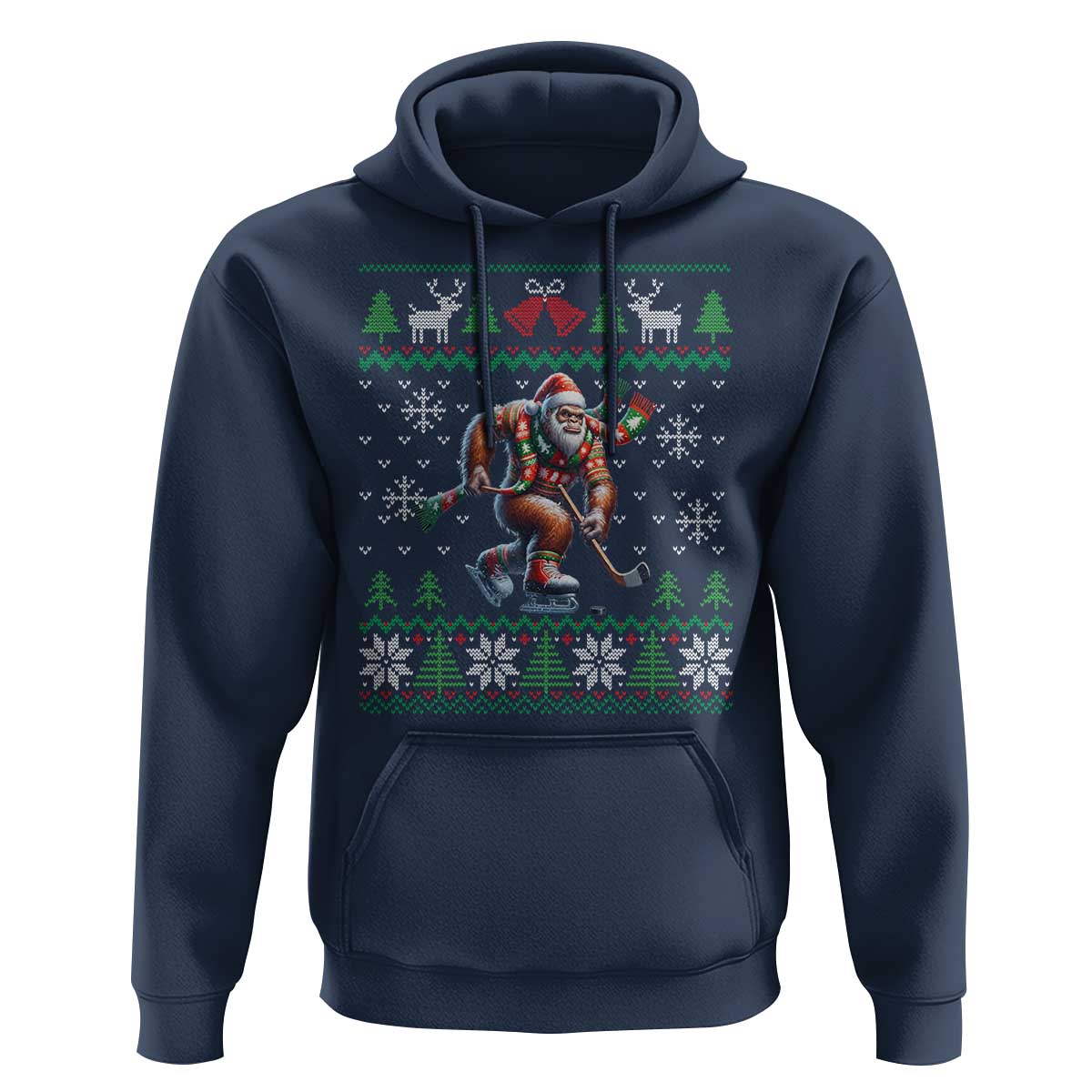 Ugly Christmas Bigfoot Playing Hockey Hoodie Funny Xmas Gift - Wonder Print Shop