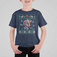 Ugly Christmas Bigfoot Playing Hockey T Shirt For Kid Funny Xmas Gift - Wonder Print Shop
