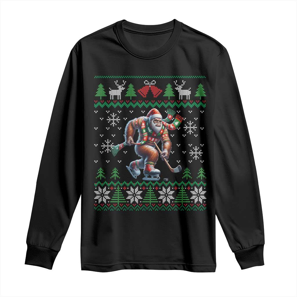 Ugly Christmas Bigfoot Playing Hockey Long Sleeve Shirt Funny Xmas Gift - Wonder Print Shop