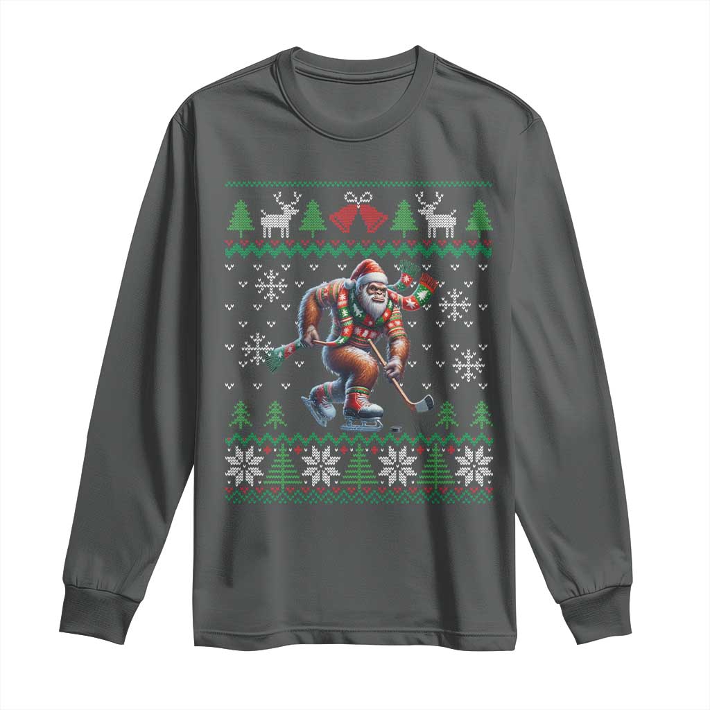 Ugly Christmas Bigfoot Playing Hockey Long Sleeve Shirt Funny Xmas Gift - Wonder Print Shop