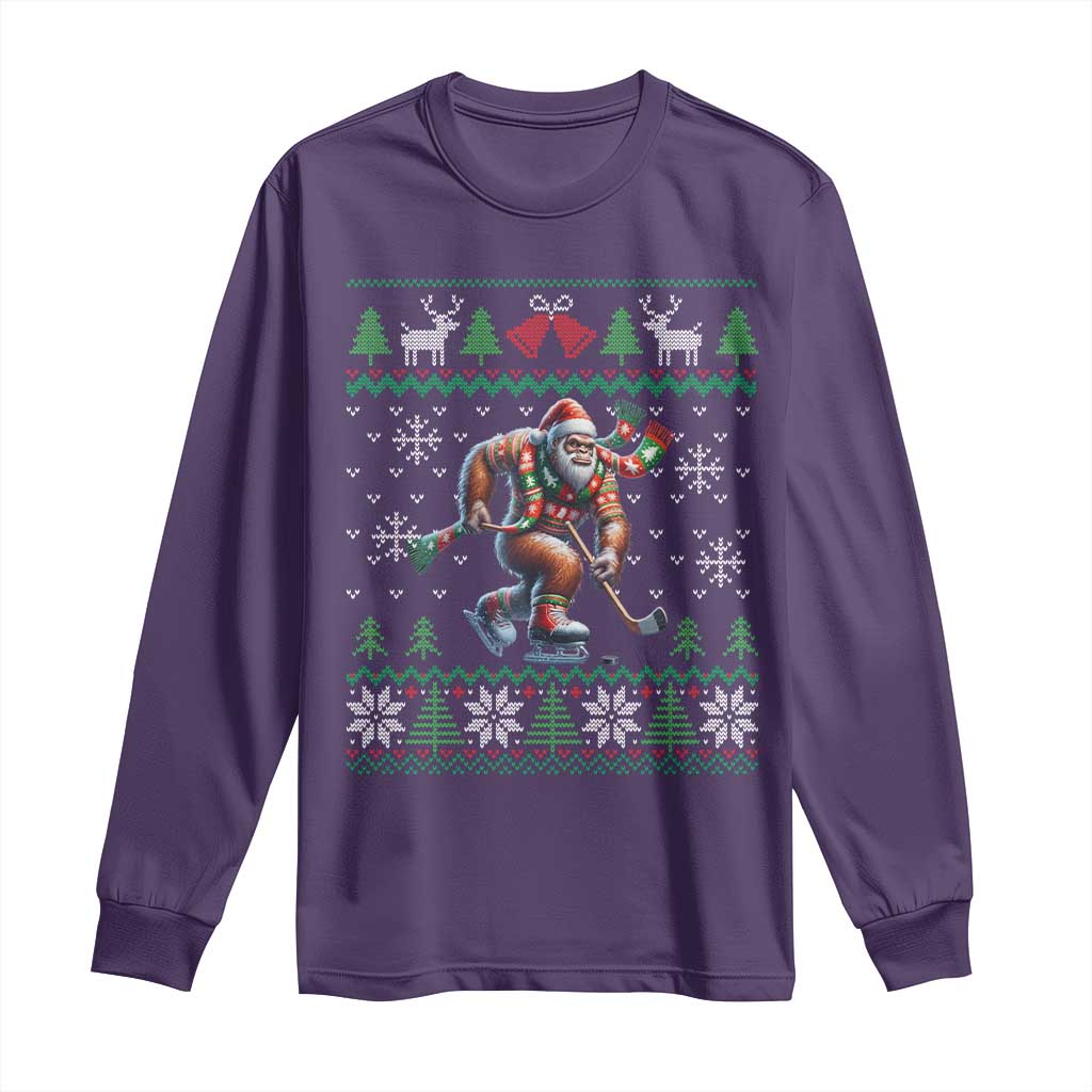 Ugly Christmas Bigfoot Playing Hockey Long Sleeve Shirt Funny Xmas Gift - Wonder Print Shop