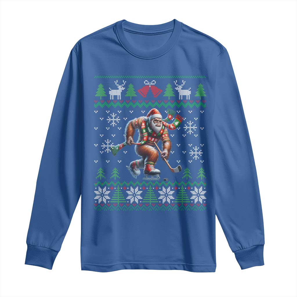 Ugly Christmas Bigfoot Playing Hockey Long Sleeve Shirt Funny Xmas Gift - Wonder Print Shop