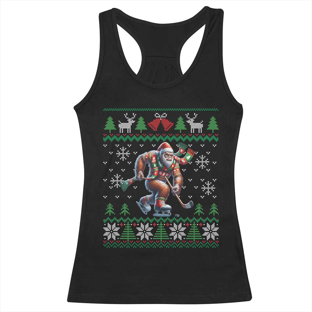 Ugly Christmas Bigfoot Playing Hockey Racerback Tank Top Funny Xmas Gift - Wonder Print Shop