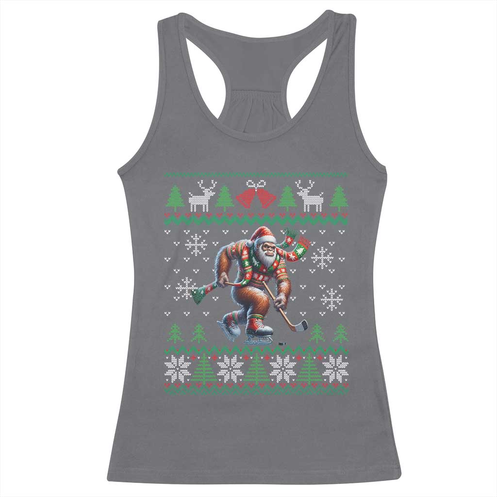 Ugly Christmas Bigfoot Playing Hockey Racerback Tank Top Funny Xmas Gift - Wonder Print Shop