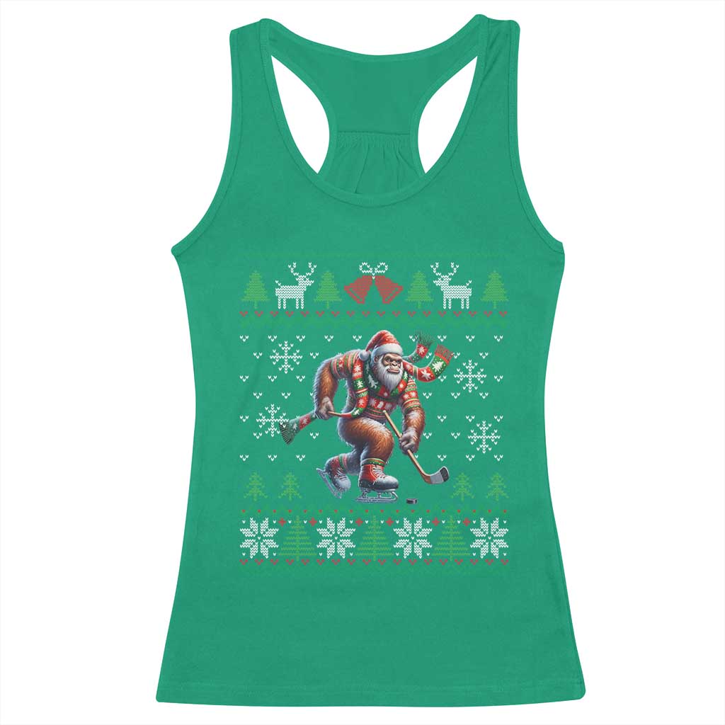 Ugly Christmas Bigfoot Playing Hockey Racerback Tank Top Funny Xmas Gift - Wonder Print Shop