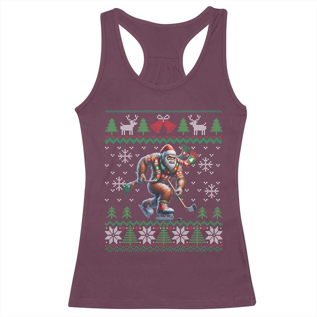 Ugly Christmas Bigfoot Playing Hockey Racerback Tank Top Funny Xmas Gift - Wonder Print Shop