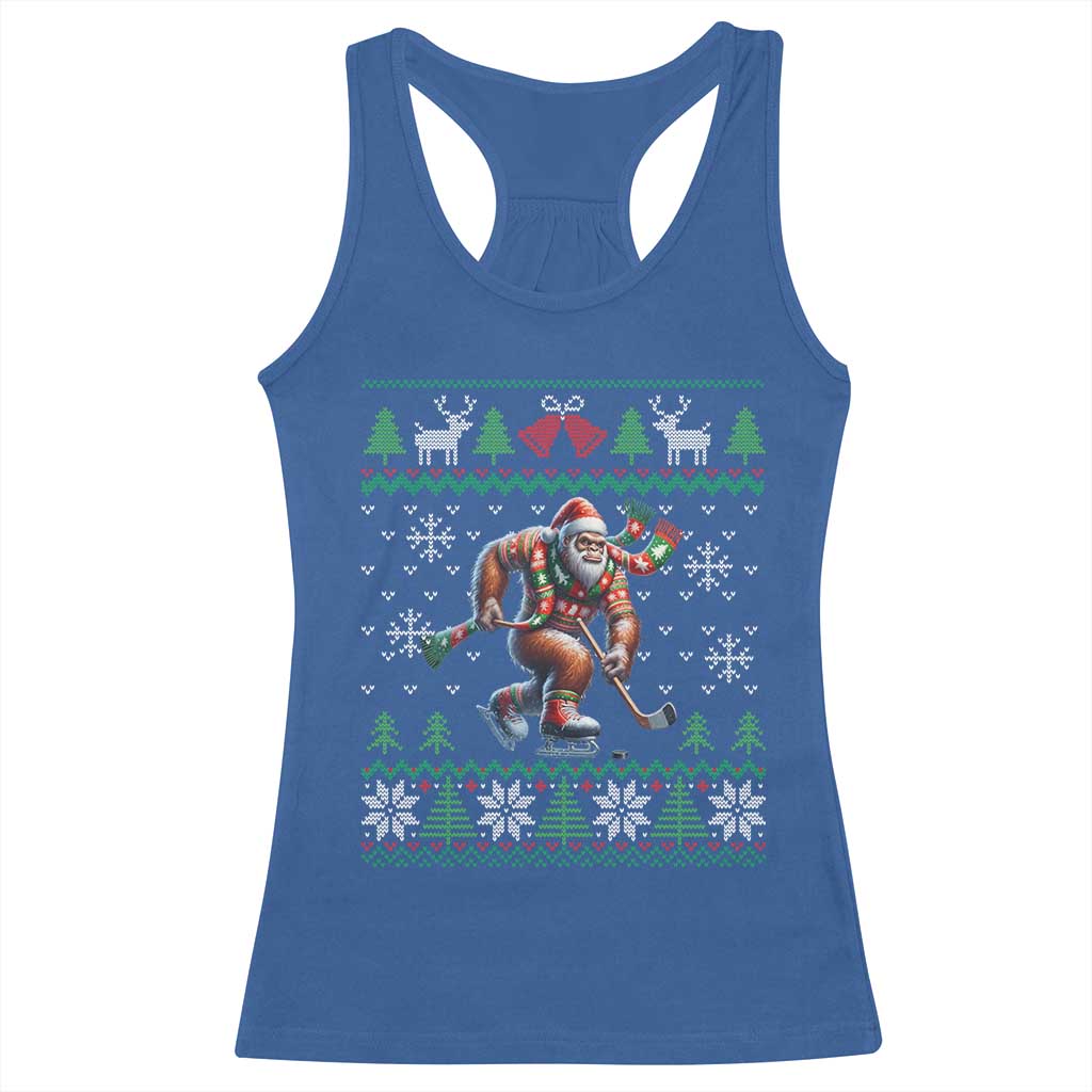 Ugly Christmas Bigfoot Playing Hockey Racerback Tank Top Funny Xmas Gift - Wonder Print Shop