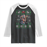 Ugly Christmas Bigfoot Playing Hockey Raglan Shirt Funny Xmas Gift - Wonder Print Shop
