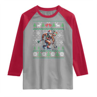 Ugly Christmas Bigfoot Playing Hockey Raglan Shirt Funny Xmas Gift - Wonder Print Shop