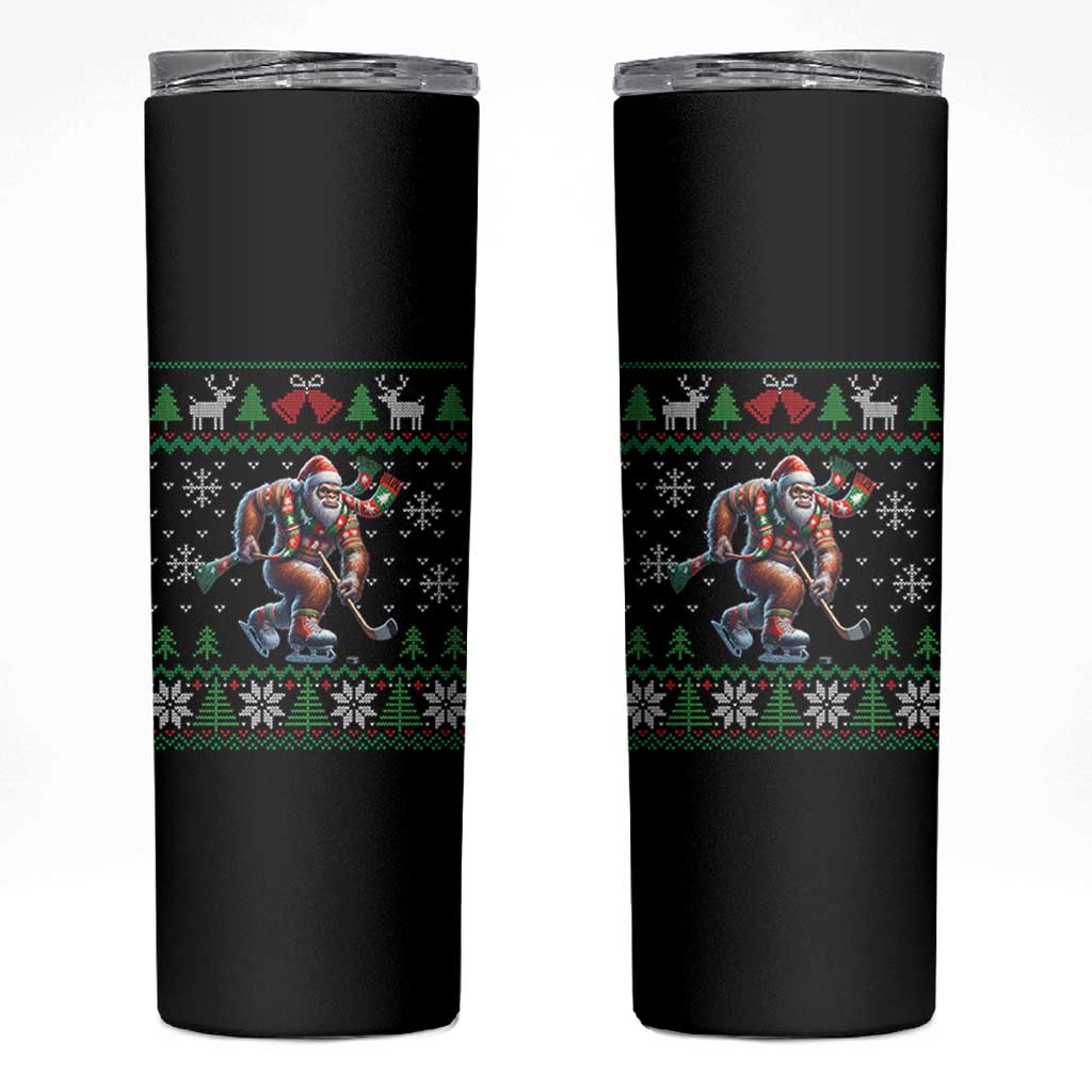 Ugly Christmas Bigfoot Playing Hockey Skinny Tumbler Funny Xmas Gift - Wonder Print Shop
