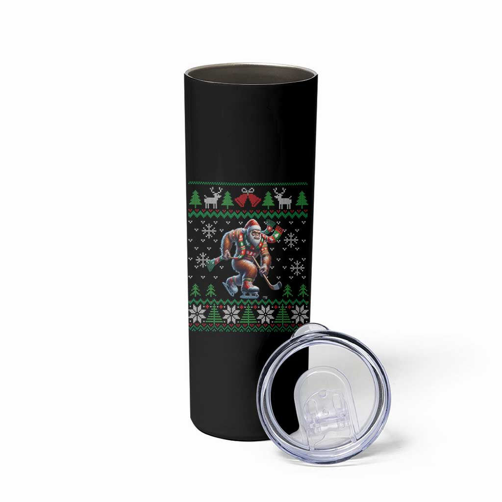 Ugly Christmas Bigfoot Playing Hockey Skinny Tumbler Funny Xmas Gift - Wonder Print Shop