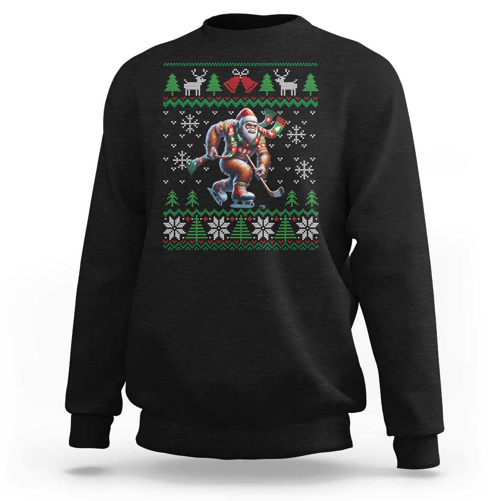 Ugly Christmas Bigfoot Playing Hockey Sweatshirt Funny Xmas Gift - Wonder Print Shop