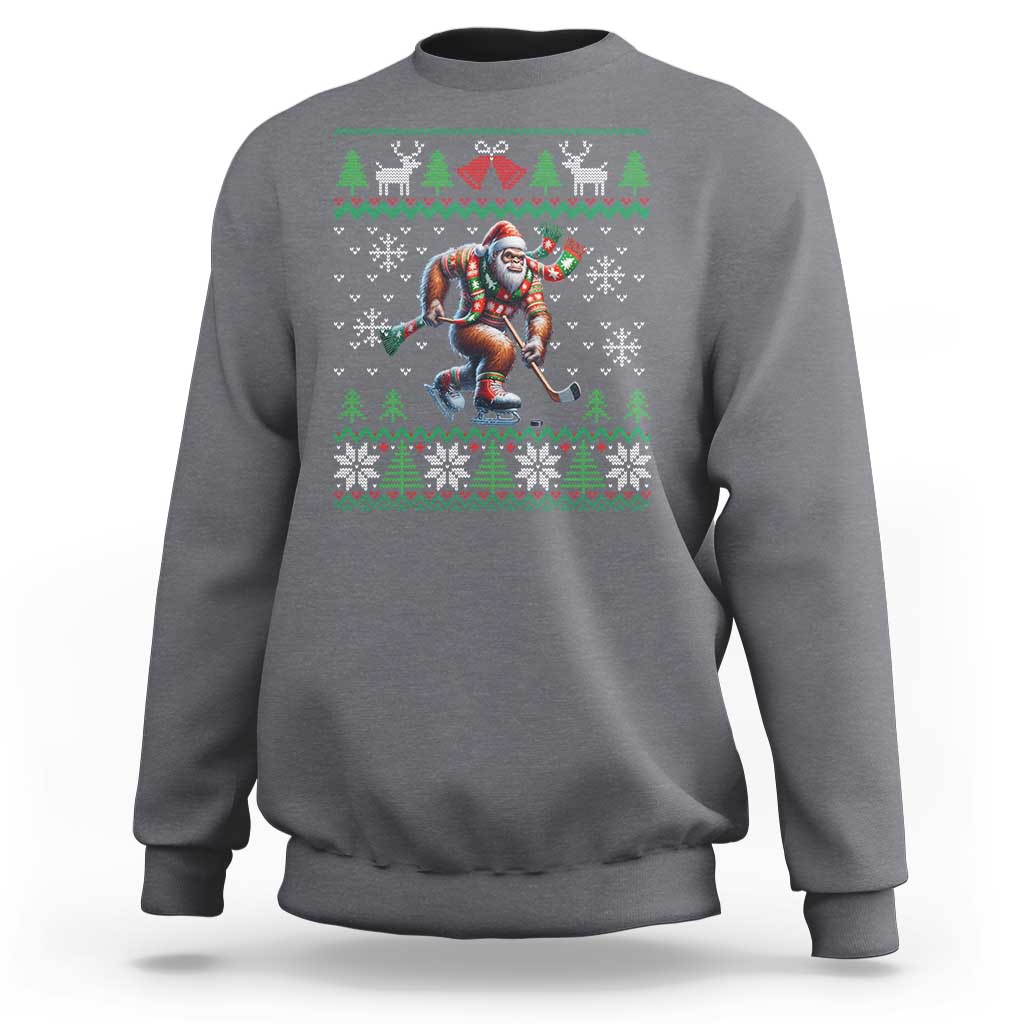 Ugly Christmas Bigfoot Playing Hockey Sweatshirt Funny Xmas Gift - Wonder Print Shop