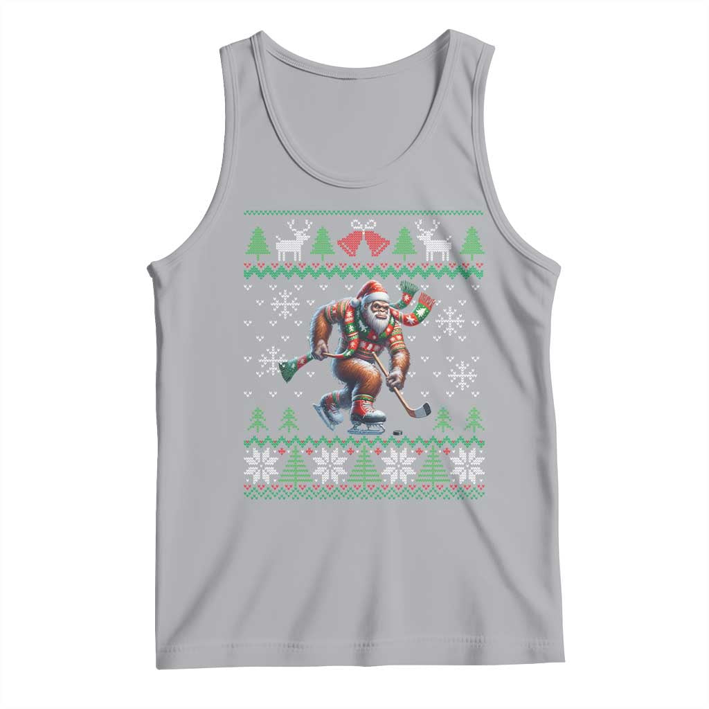Ugly Christmas Bigfoot Playing Hockey Tank Top Funny Xmas Gift - Wonder Print Shop