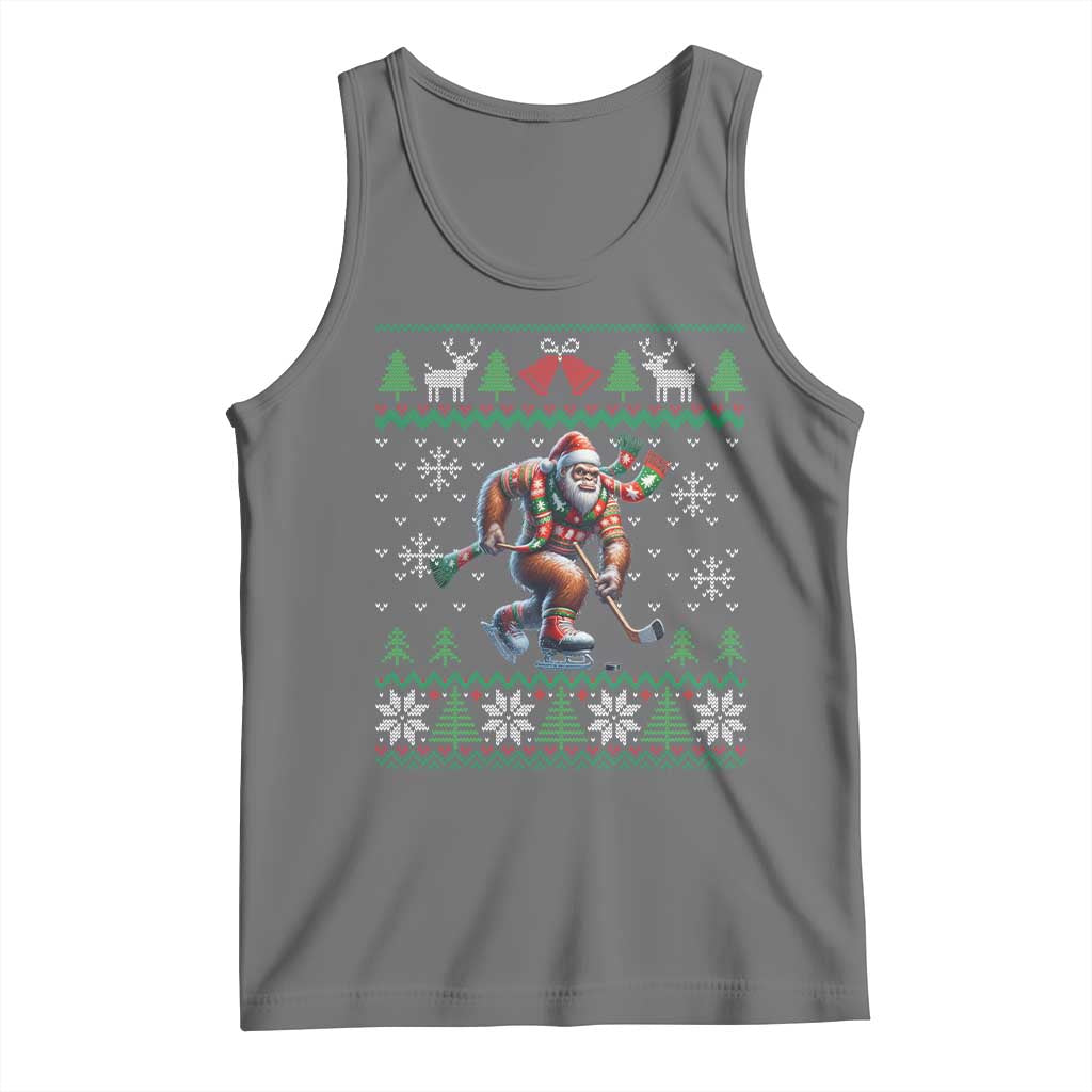 Ugly Christmas Bigfoot Playing Hockey Tank Top Funny Xmas Gift - Wonder Print Shop