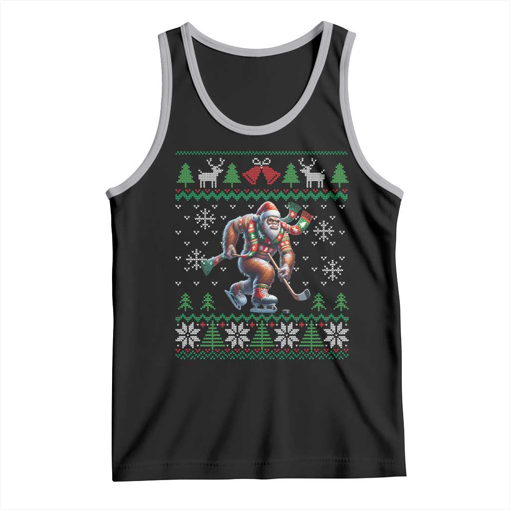 Ugly Christmas Bigfoot Playing Hockey Tank Top Funny Xmas Gift - Wonder Print Shop