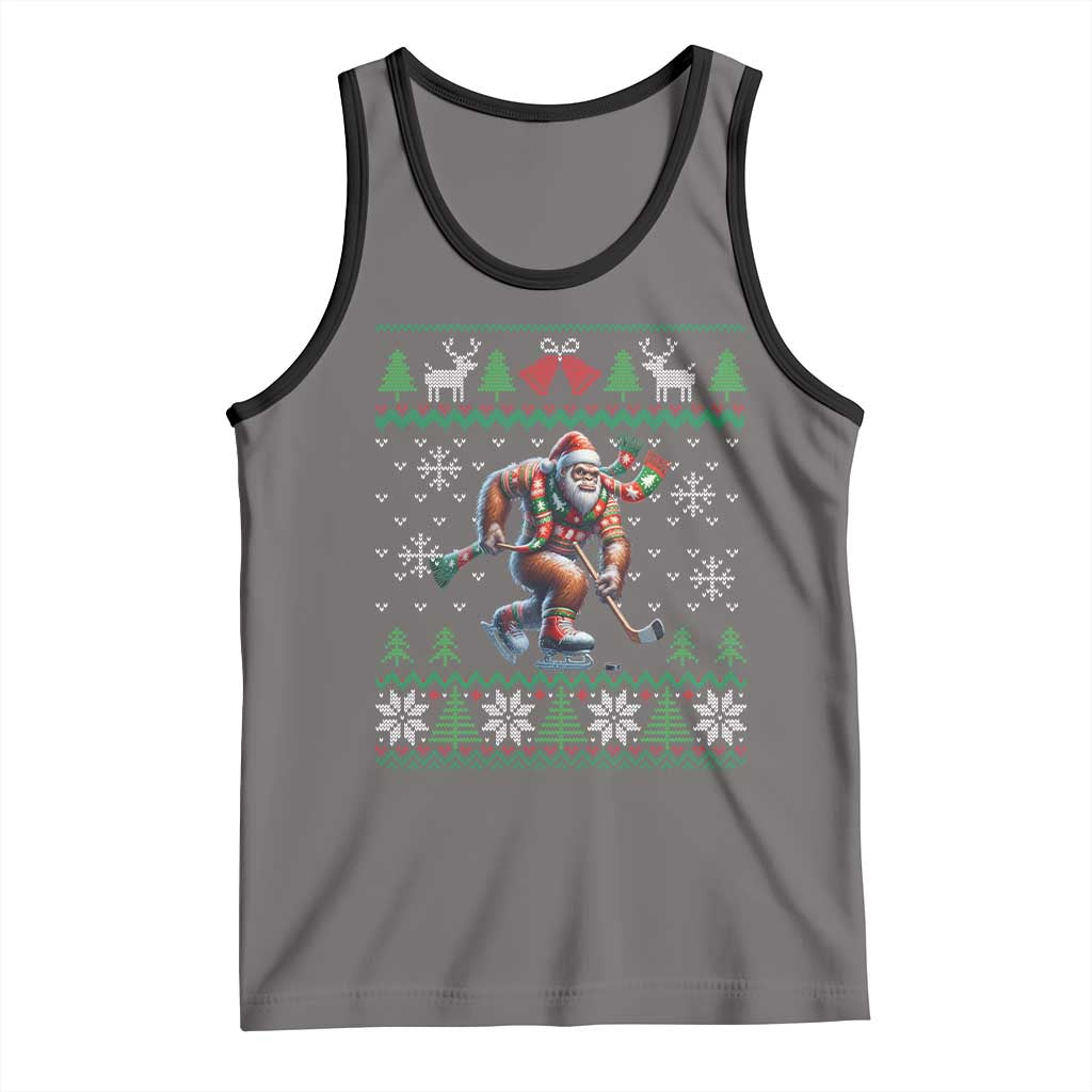 Ugly Christmas Bigfoot Playing Hockey Tank Top Funny Xmas Gift - Wonder Print Shop