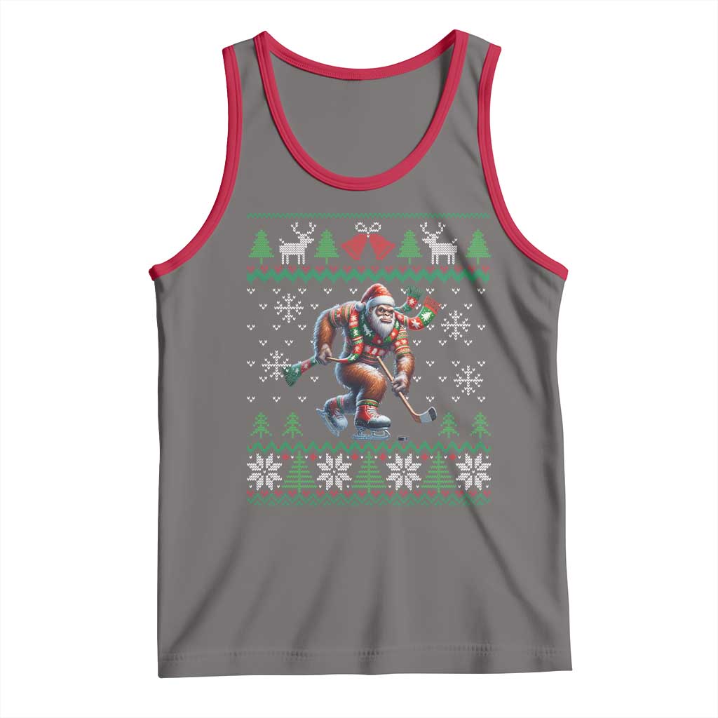 Ugly Christmas Bigfoot Playing Hockey Tank Top Funny Xmas Gift - Wonder Print Shop