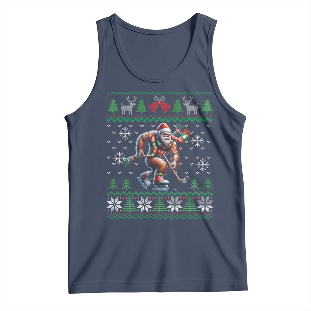 Ugly Christmas Bigfoot Playing Hockey Tank Top Funny Xmas Gift - Wonder Print Shop