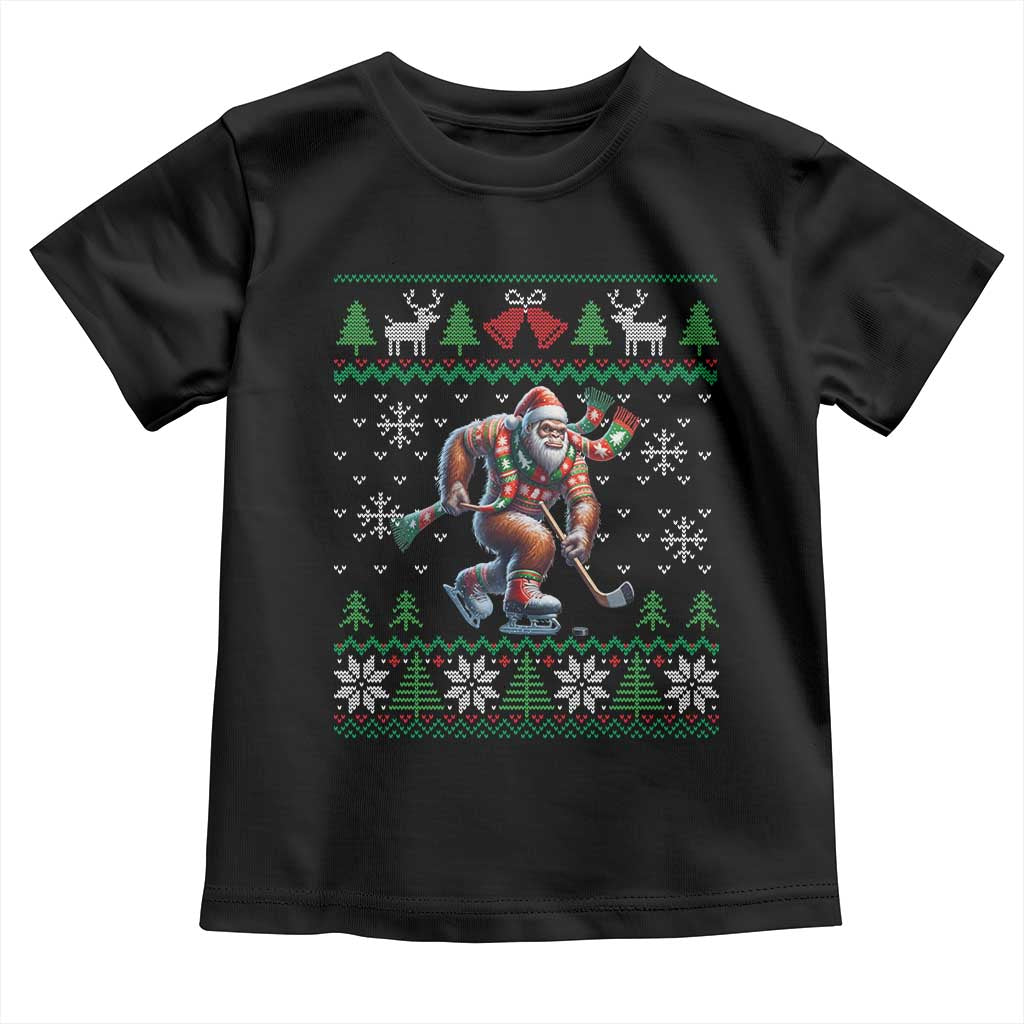 Ugly Christmas Bigfoot Playing Hockey Toddler T Shirt Funny Xmas Gift - Wonder Print Shop