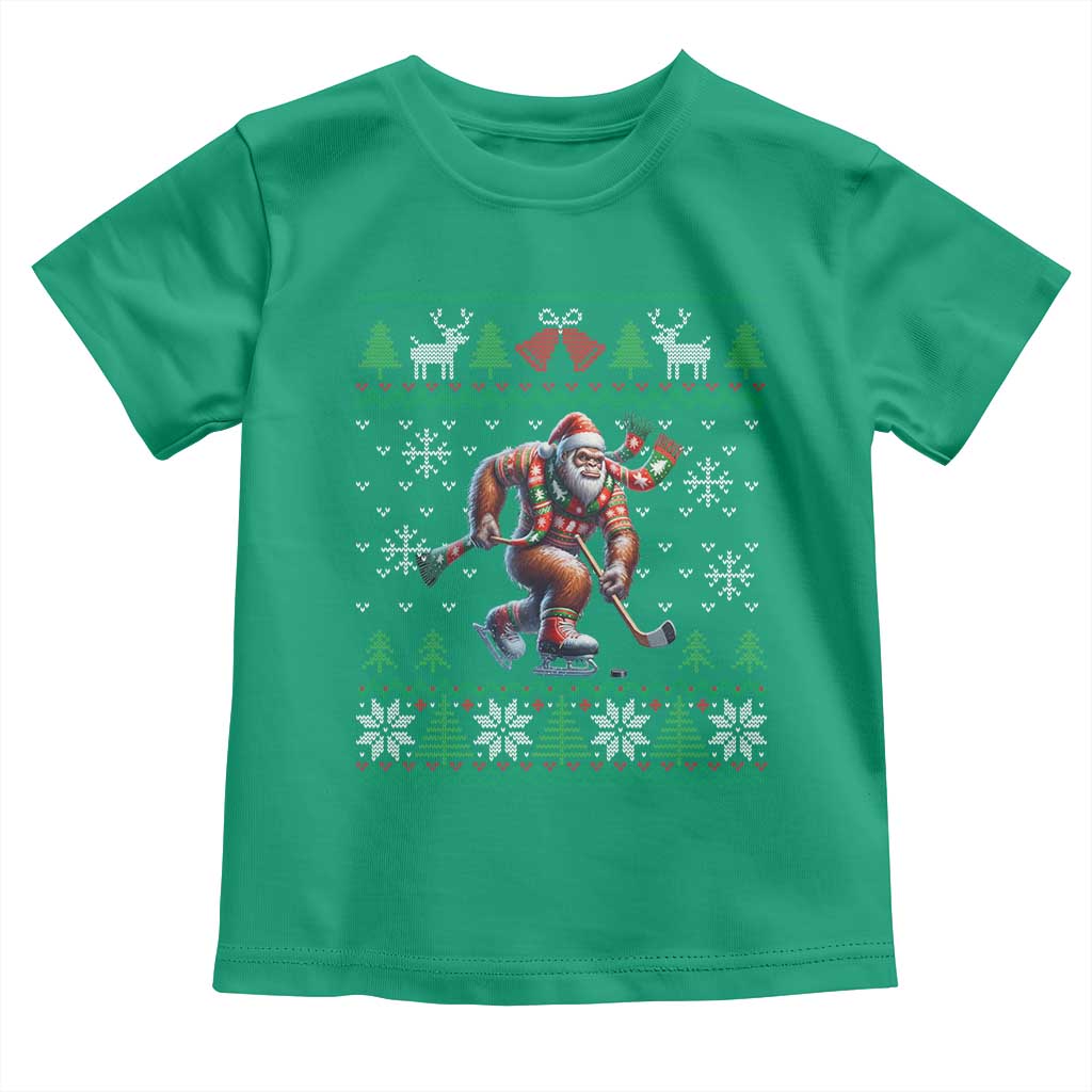 Ugly Christmas Bigfoot Playing Hockey Toddler T Shirt Funny Xmas Gift - Wonder Print Shop