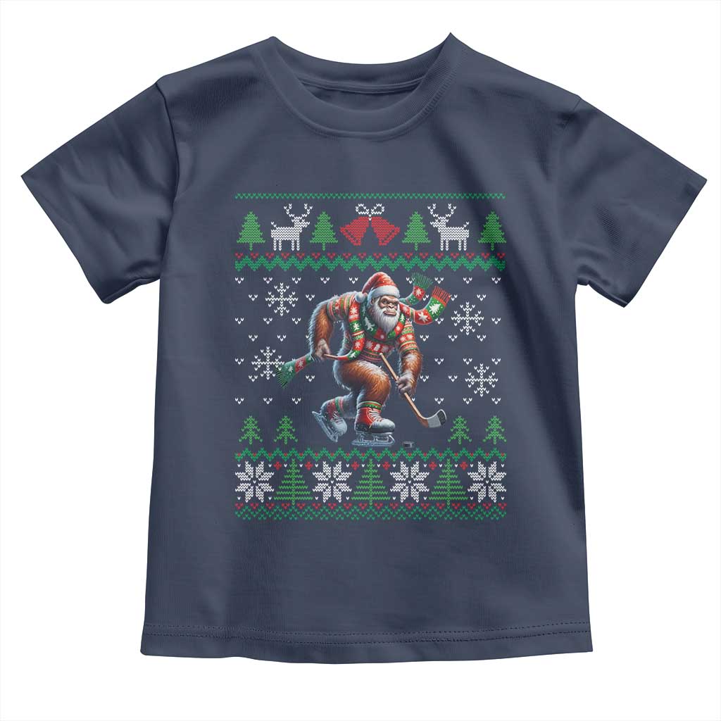 Ugly Christmas Bigfoot Playing Hockey Toddler T Shirt Funny Xmas Gift - Wonder Print Shop