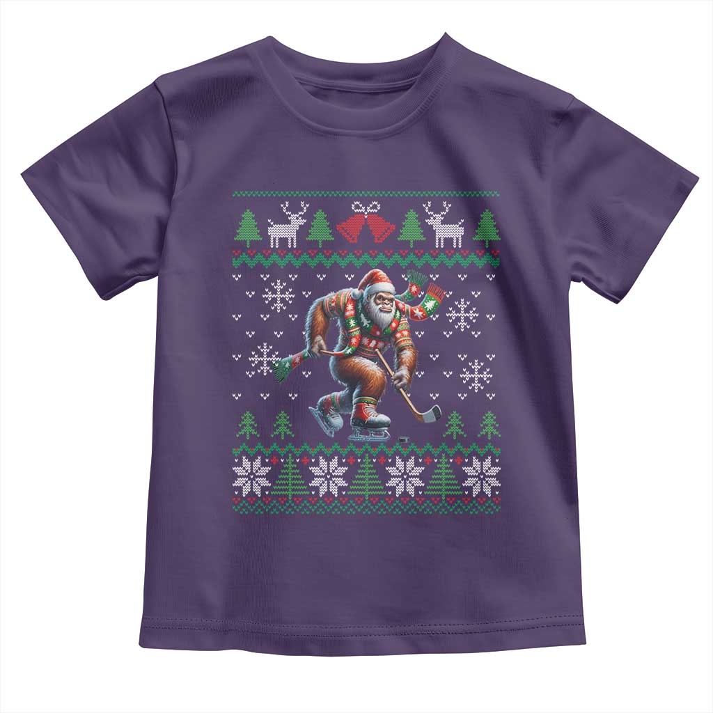 Ugly Christmas Bigfoot Playing Hockey Toddler T Shirt Funny Xmas Gift - Wonder Print Shop