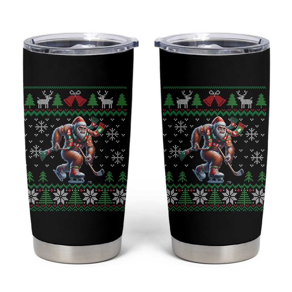 Ugly Christmas Bigfoot Playing Hockey Tumbler Cup Funny Xmas Gift - Wonder Print Shop