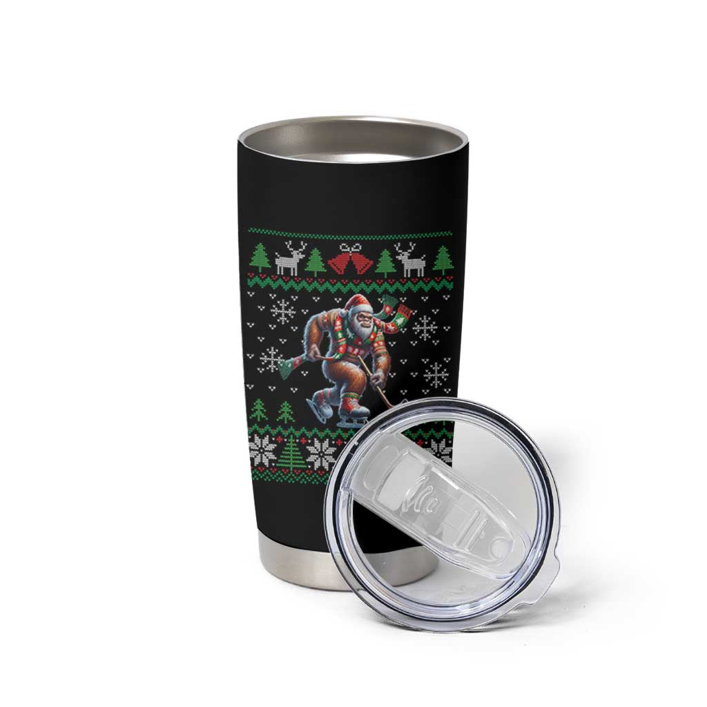 Ugly Christmas Bigfoot Playing Hockey Tumbler Cup Funny Xmas Gift - Wonder Print Shop